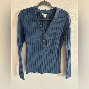 Sundance Deep V Neck Ribbed Cotton Silk Blend Henley Sweater Women’s S